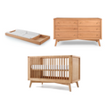 Mid-Century Crib Set with 6-Drawer Dresser & Changing Tray in Hazelnut