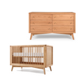 Mid-Century Crib and 6 Drawer Dresser Nursery Set in Hazelnut