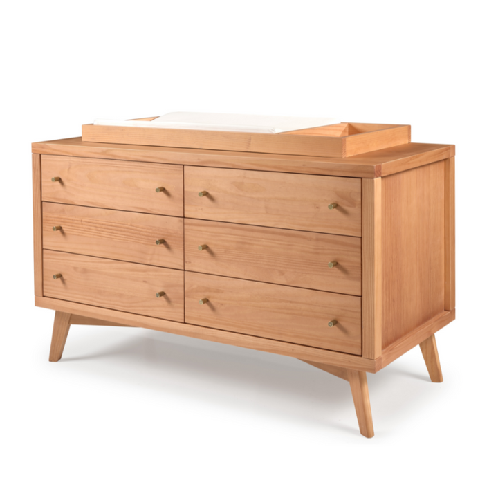 Retro Changing Set in Hazelnut - 6 Drawer Dresser