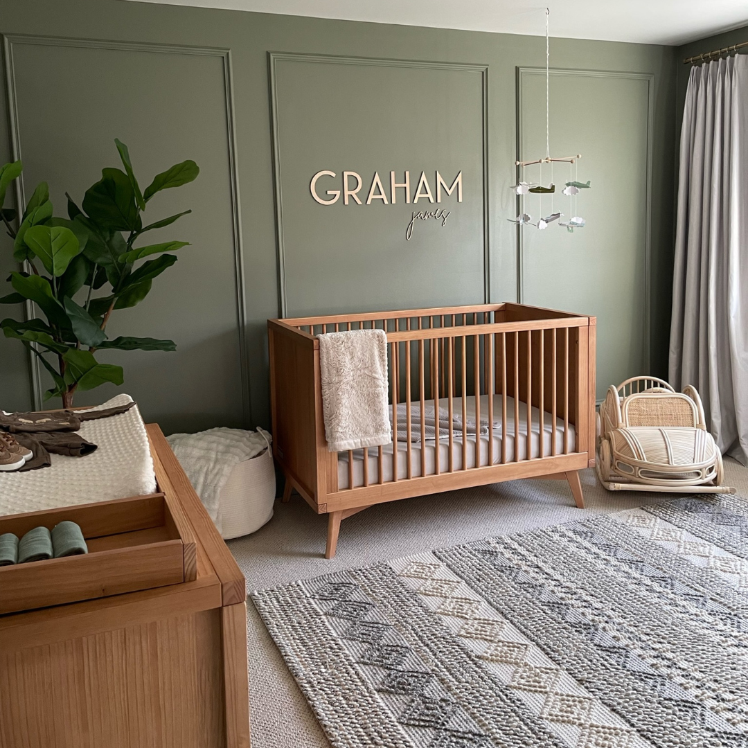 Retro Crib, Dresser and Changing Tray Nursery Set in Hazelnut