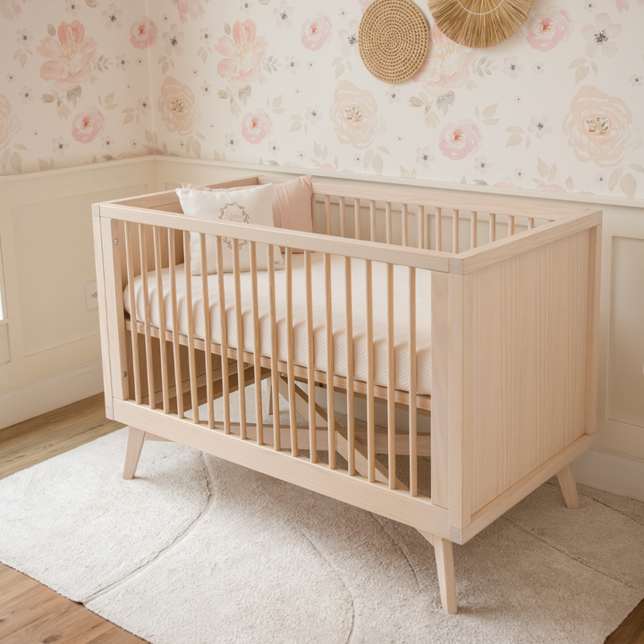 Retro Crib and Dresser Nursery Set in Natural Washed