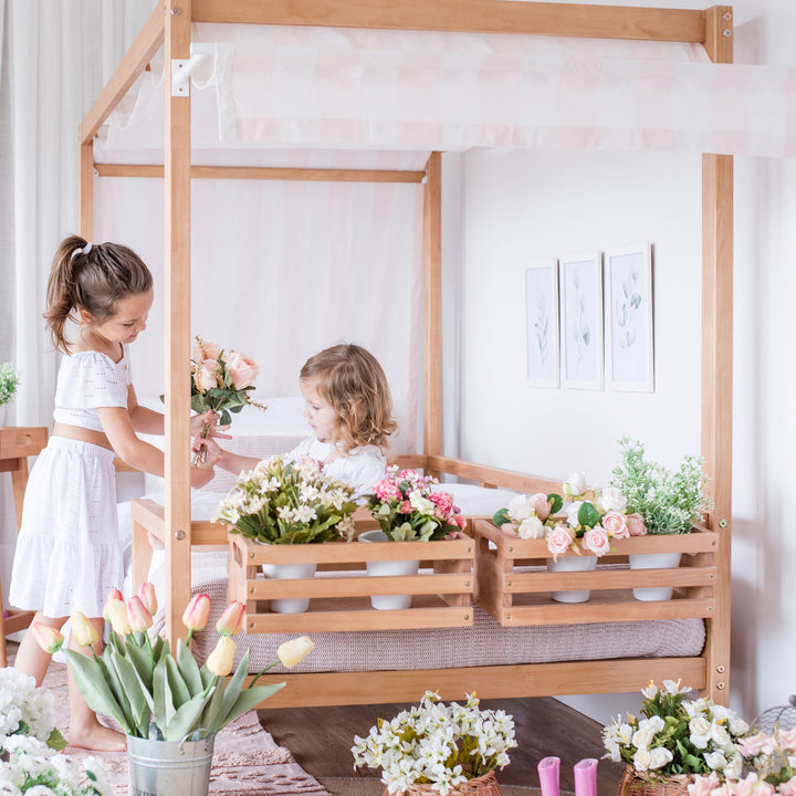 Market Tent Twin Bed in Hazelnut - Pink and White