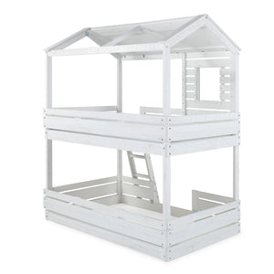 Solid Wood Bunk Bed in Rustic White