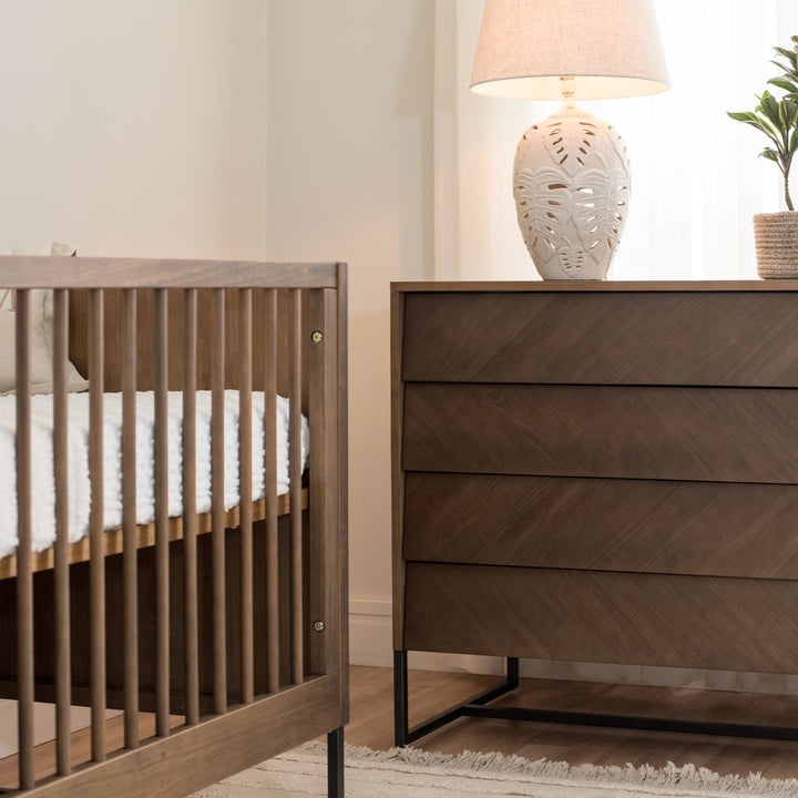 Noah Crib, Dresser and Changing Tray Nursery Set in Walnut